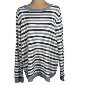 Loft Long Sleeve Crewneck Striped Wool/Cotton blend Sweater Gray XL Extra Large